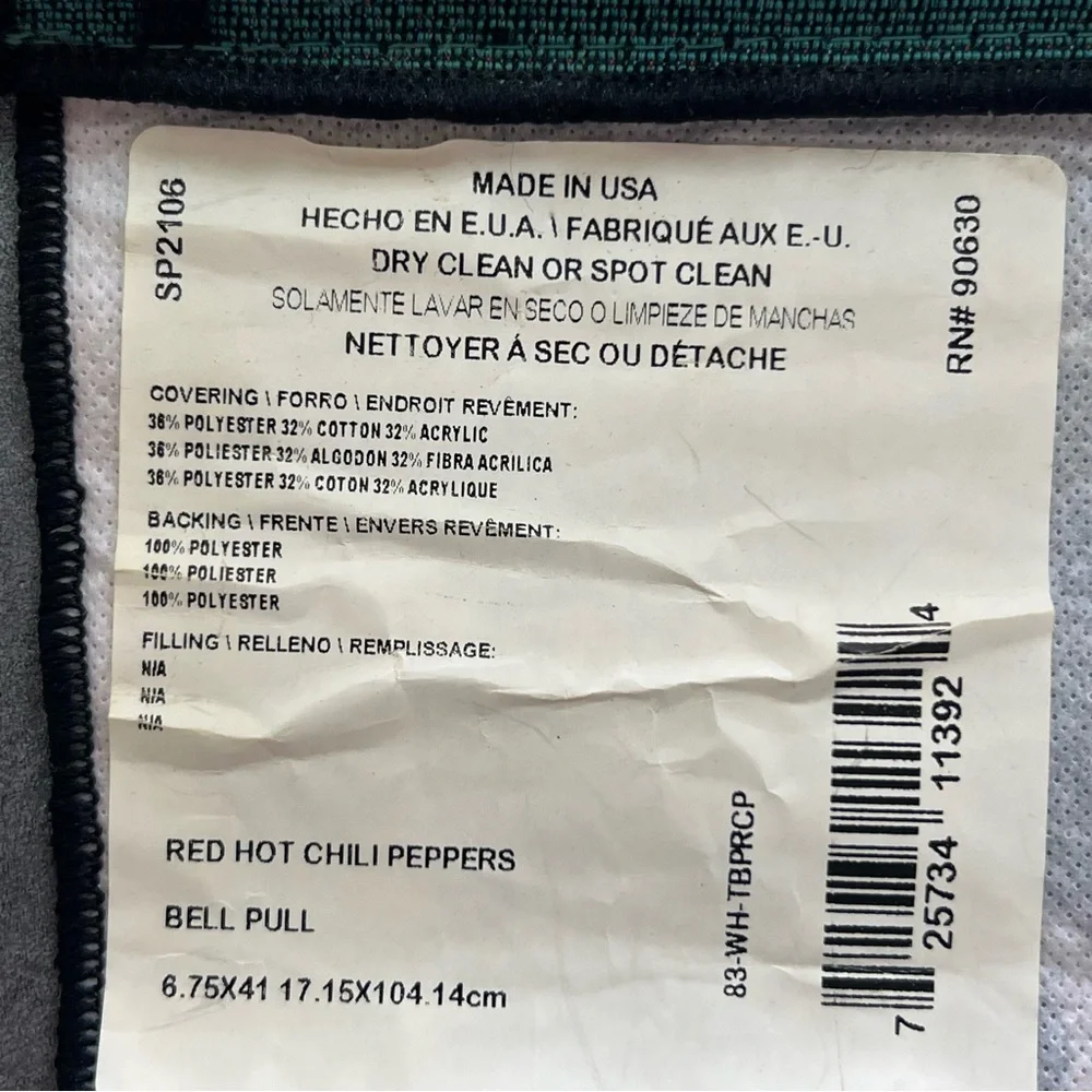 Vintage Hanging Bell Pull Tapestry Red Hot Chili Peppers 41” Made In‎ USA